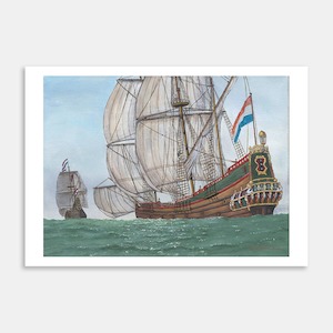 Abel Tasmans Ships In 1642 Art Print By Roly Hermans