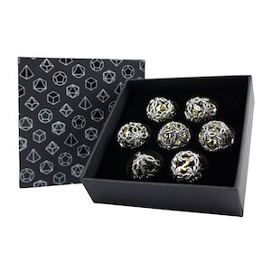 Game: LPG RPG Dice set - Hollow Vines Chrome & Gold