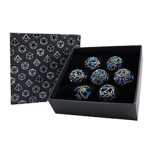 LPG RPG Dice set - Hollow Vines Stainless & Blue