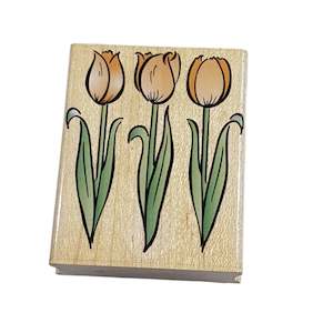 Womenswear: Triple Tulips Wooden Rubber Stamp