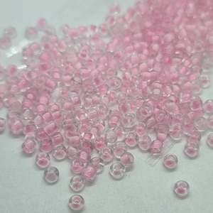 15g 2mm Pink Lined Clear Glass Beads