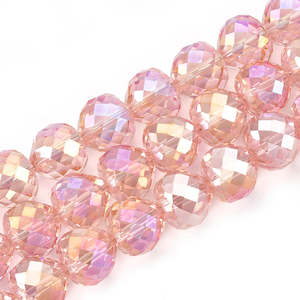 Womenswear: 6pc Faceted Pink Crystal Drop Glass Beads