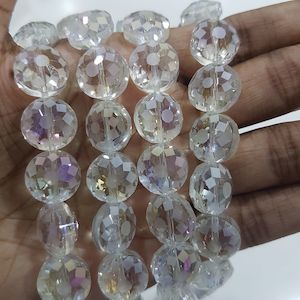 6pc Round Etched Crystal Glass Beads