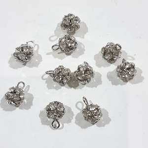 10pc 8mm Silver Rhinestone Bead with Loop