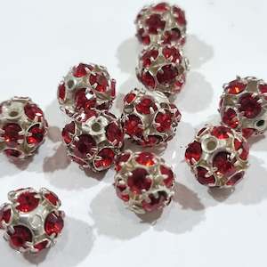 10pc 8mm Red Rhinestone Bead