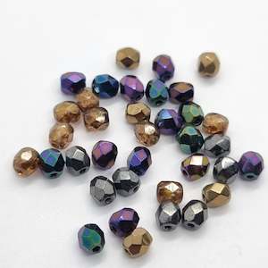 4mm Heavy Metals Czech Fire-Polish Beads