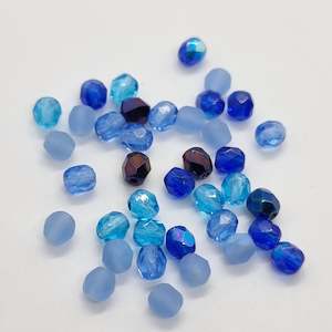 4mm Blue Tones Czech Fire-Polish Beads