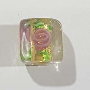 Womenswear: 10mm Floral & Gold Lampwork Sq. Bead