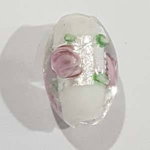 Womenswear: 15mm Oval Clear & White Floral Lampwork Bead