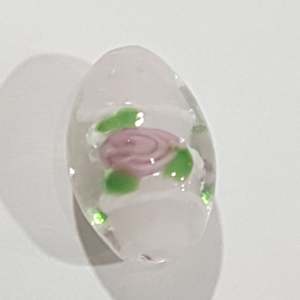 15mm Oval Pink & White Floral Lampwork Bead