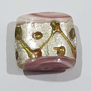 Womenswear: 20mm Square Pink Swirl & Silver Lampwork Bead