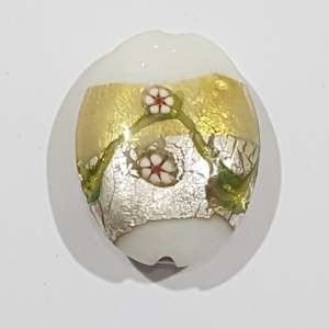 20mm White Flat Oval Lampwork Bead