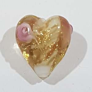 14mm Gold Glitter & White Floral Heart