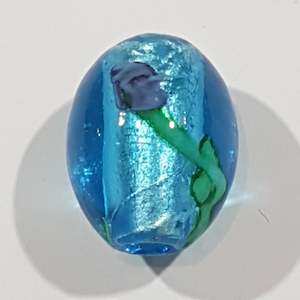 25mm Oval Blue Floral Bead