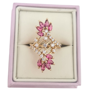 Womenswear: Long Pink CZ Statement Ring