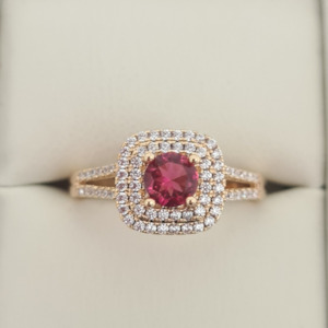 Womenswear: Pink CZ Square Halo Ring