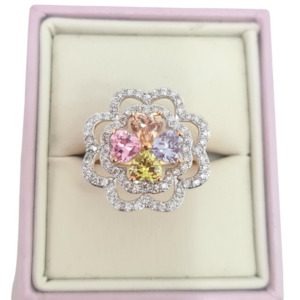 Large Flower CZ Statement Ring