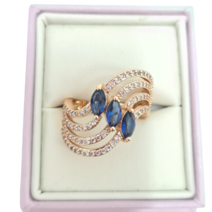 Triple Wave Blue CZ Ring