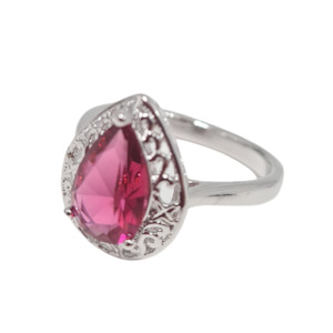 Womenswear: Pink Tear Drop CZ Ring