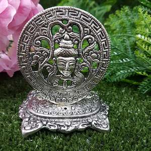 Incense Holder White metal Round Buddha Head (9cm)