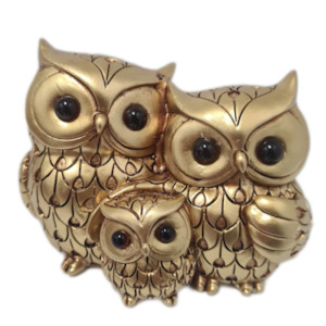 Gold Owl Family Statue