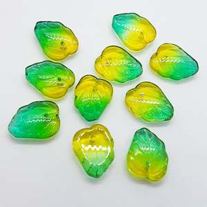 10pc Two Tone Green Yellow Glass Leaves