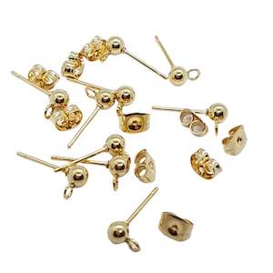 5pr 24k GP Stainless Steel Studs+Backs