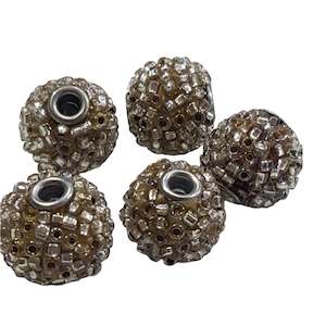 5pc Dark Yellow & Silver Beaded Kashmiri Beads