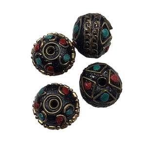 4pc Dark Brown & Gold Kashmiri Beads