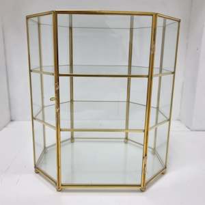 Octagon Brass Glass Jewellery Box Cabinet