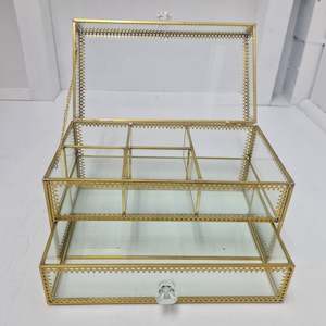 Brass Glass Make Up and Jewellery Box