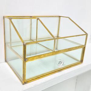 Brass Glass Make Up and Jewellery Box