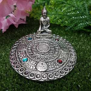 Incense Holder White metal Round Buddha