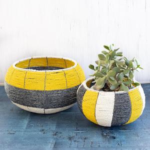 Beaded Bowl - Yellow Stripe