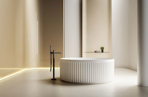 ARUVO™ GESSØ Fluted Round Composite Stone Freestanding Bath L1500mm Matte White