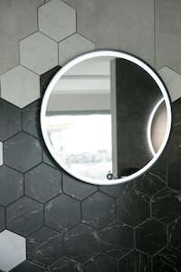 ARUVO™ ONYX Black Metal Framed Round Mirror w/ Led Light & Demister 750mm MFRLED750