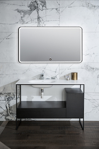 ARUVO™ ONYX Black Metal Framed Rectangle Mirror w/ Led Light & Demister 1200mm MFS1200