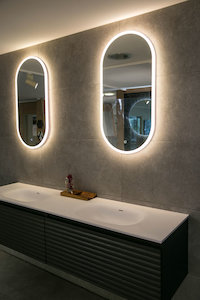 Bathroom and toilet fitting: ARUVO™ BRILLANCE Acrylic Framed Oval Mirror w/ Led Light & Demister