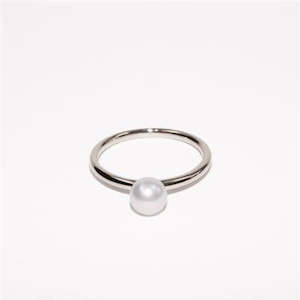 Stg Silver Plain band Fresh Water Pearl Ring