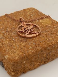 Jewellery manufacturing: Wanaka Tree Small Round Rose Gold Pendant and Chain