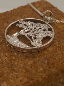 Jewellery manufacturing: Wanaka Tree Large Round Silver Pendant and Chain