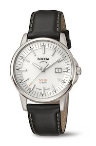 Boccia Mens Leather strap white and silver face Solar watch