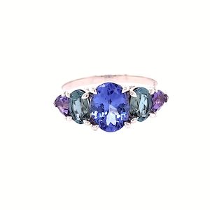 Amethyst Tanzanite and Tourmaline 9ct Yellow Gold Ring