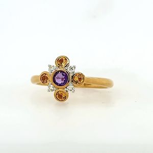 Jewellery manufacturing: 9ct yellow Gold Amethyst, Citrine and Diamond Ring