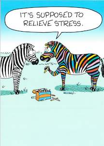 BIRTHDAY CARD ZEBRAS RELIEVE STRESS