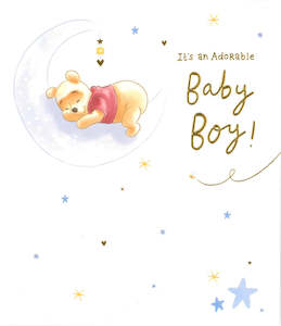 New Baby Card Boy Pooh On The Moon