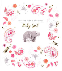 New Baby Card Girl Elephants