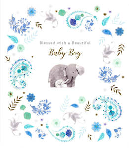 Books: NEW BABY CARD BOY ELEPHANTS