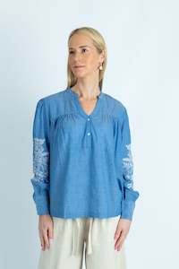 Celine Blue embroidered organic cotton Chambray top