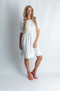 Tidal whirl flare ruffle dress in White